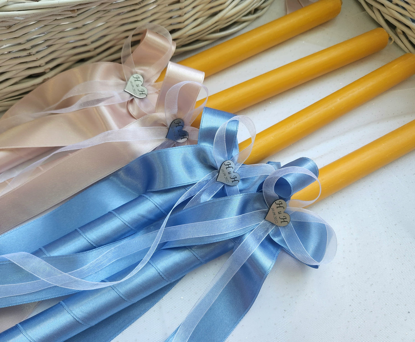 Sveće za venčanje u roze i plavoj boji