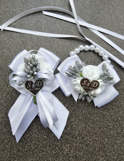 Elegantni beli cvetići za kićenje sa srebrnim detaljima